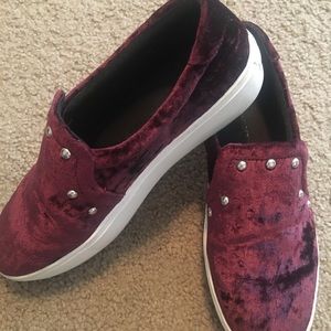 Rebecca Minkoff burgundy velvet sneakers